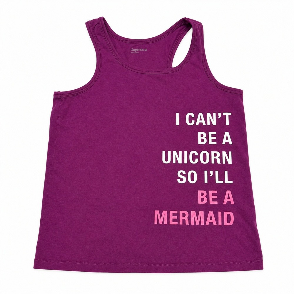 GapKids Purple Mermaid‎ Unicorn Graphic Racerback Tank Top Girls Medium 8